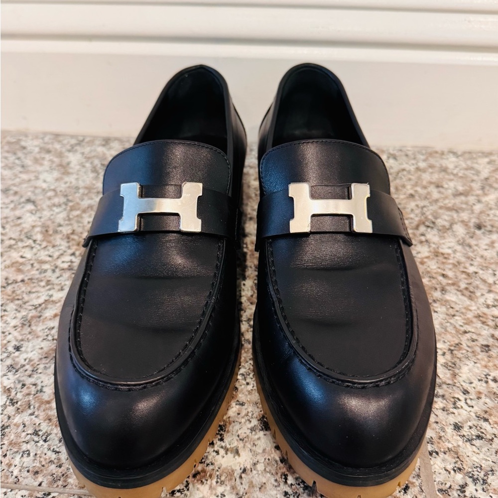 Hermes Black and Silver Loafers Timeless Design